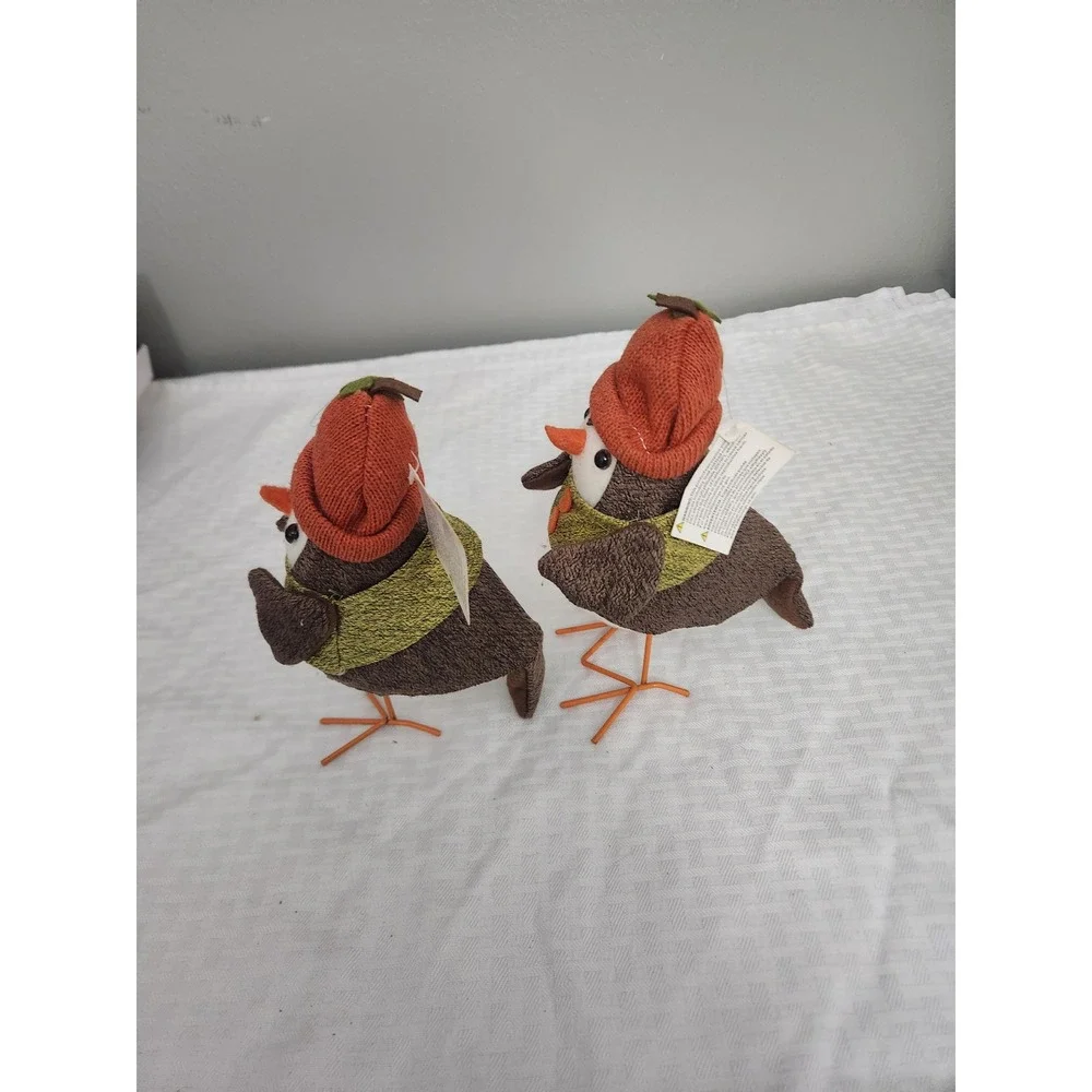 Set of 2 Target Wondershop Fall Harvest Fabric Bird Figurines Orange Knit Hat